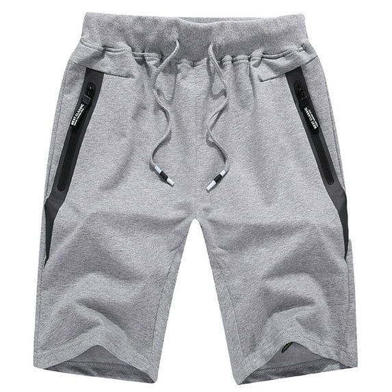 MIUOWANP Oversized Men's Sport Shorts with Zipper Pockets Solid Color Drawstring Elastic Waist Loose Casual Shorts Size XXXXL(14)Gray