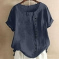 thumbnail image 1 of MIUOWANP Oversized Women's Short Sleeve Tops Casual Stylish Solid Color Loose Breathable Fake Button Blouse Size S(4)Blue, 1 of 5