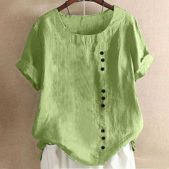 MIUOWANP Oversized Women's Short Sleeve Tops Casual Stylish Solid Color Loose Breathable Fake Button Blouse Size XXL(12)Green