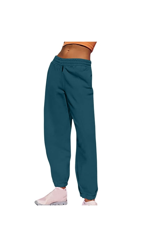 Pants Autumn Women Casual TrousersSolid Color High Waist With Pockets Long Pants Blue M