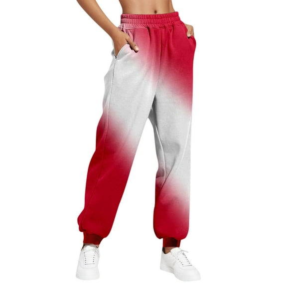 MIUOWANP Plus Size Casual Pants for Women 2024 Trendy Gradient Color Fitness Training and Running Sports Pants Size S(4)Red
