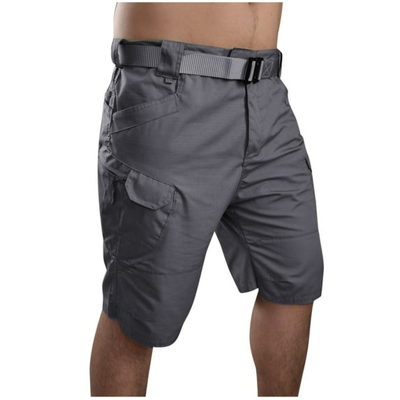 MIUOWANP Plus Size Men's Adjustable Buckle Cargo Shorts with Pocket Solid Color Outdoor Mountaineering And Hiking Sports Shorts,Size M(6)Gray