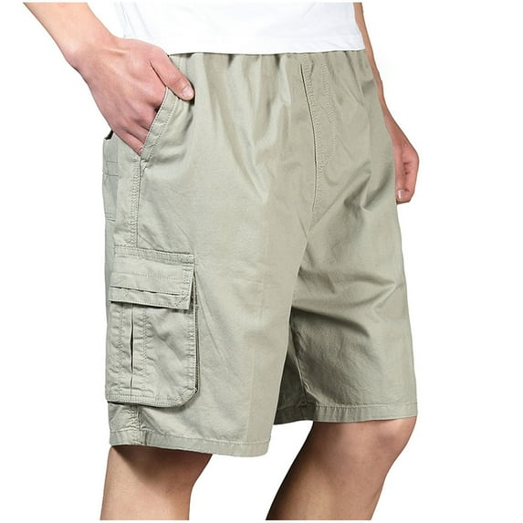 MIUOWANP Plus Size Men's Cargo Shorts Elastic Waistband Drawstring Casual Cotton Shorts Big & Tall Loose Fit Work Shorts Size XXXL(12)Khaki