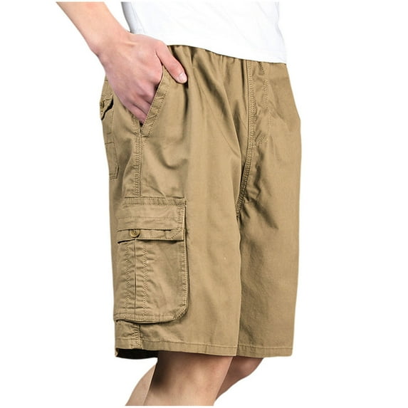 MIUOWANP Plus Size Men's Cargo Shorts Elastic Waistband Drawstring Casual Cotton Shorts Big & Tall Loose Fit Work Shorts Size XXXL(12)Yellow