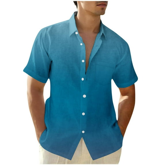 MIUOWANP Plus Size Men's Short Sleeve Shirts Button Down Gradient Color Loose Lapel Beach Shirt Size XXXXXL(18)Navy