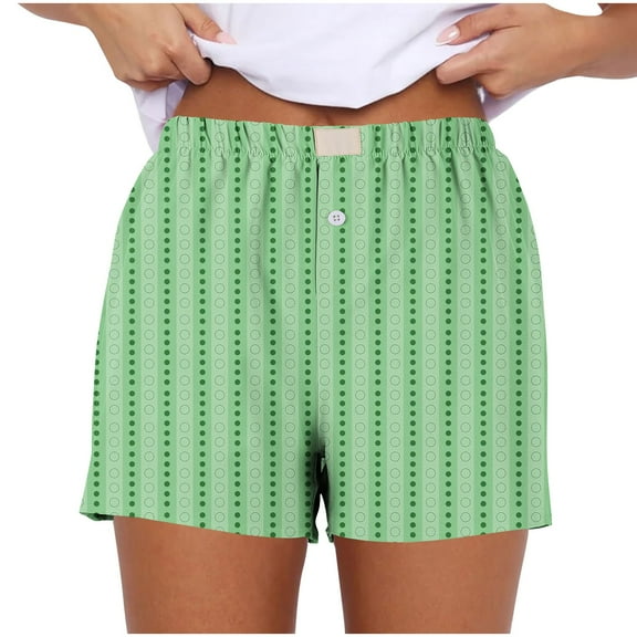 MIUOWANP Plus Size Shorts of Women Print Buttoned Striped Loose Breathable Sports Shorts Size M(6)Green