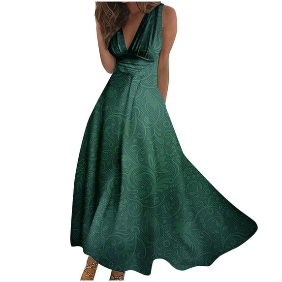 MIUOWANP Plus Size Summer Sleeveless Dresses for Women Gradient Color Lightweight Full Skirt Elegant V-Neck Long Dress Size XL(10)Green