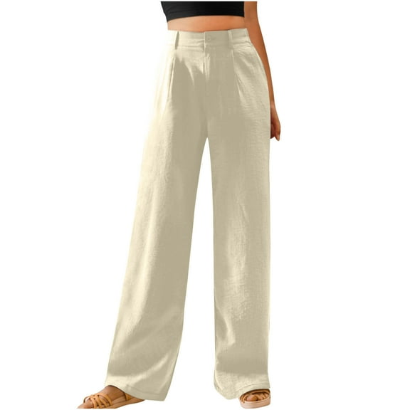 MaFYtyTPR Plus Size Sweatpants Women's Solid Color High Waist Wide Leg Pants Casual Loose Elastic Waist Straight Leg Pocket Pants Beige L