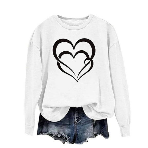 MIUOWANP Plus Size Sweatshirts for Womens Ladies Round Lovers Love Printed Sweater Long Sleeve Sweatshirt White XL