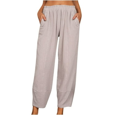 MIUOWANP Plus Size Women's Casual Pants with Pockets Solid Color High Waisted Wide Leg Straight Leg Pants Size M(6)Beige