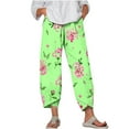 thumbnail image 1 of MIUOWANP Plus Size Women's Cropped Pants Elastic Waist Floral Print Breathable Sports Pants Size L(8)Green, 1 of 5