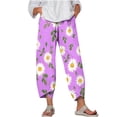 thumbnail image 1 of MIUOWANP Plus Size Women's Cropped Pants Elastic Waist Floral Print Breathable Sports Pants Size L(8)Purple, 1 of 5