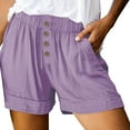 thumbnail image 1 of MIUOWANP Plus Size Women's Elastic Waist Shorts with Pockets Solid Color Fake Buttons Relaxed Fit Shorts Size M(6)Purple, 1 of 6