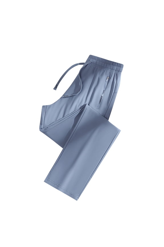 Plus Size Women's Sweatpants with Zipper Pockets Solid Color High Waisted Drawstring Ice Silk Comfortable Quick Dry Sports Pants A-Blue M