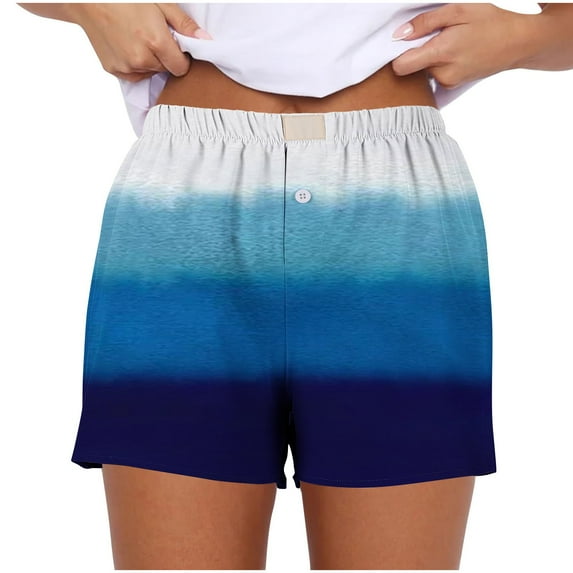 MIUOWANP Plus Size Women's Shorts Color Blocking Buttoned Striped Loose Breathable Sports Shorts Size M(6)Blue