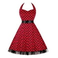thumbnail image 1 of MIUOWANP Plus Size Women's V-Neck Dresses Summer Pleated Chiffon Halter Neck Polka Dot Print A-Line Midi Dress Size XL(10)Red, 1 of 4