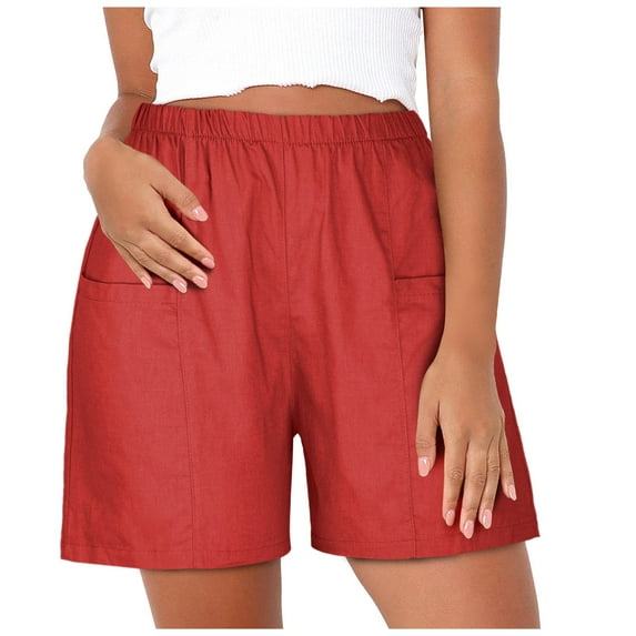 MIUOWANP Plus SizeWomen's Shorts with Pockets Solid Color Lightweight Sports Shorts Size M(6)Red