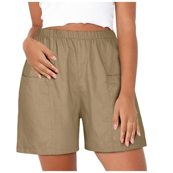 MIUOWANP Plus SizeWomen's Shorts with Pockets Solid Color Lightweight Sports Shorts Size XXXXL(16)Khaki