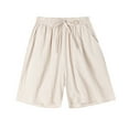 thumbnail image 1 of MIUOWANP with Pockets Solid Color Cotton-Linen Blend Drawstring Elastic Waist Casual Shorts Lightweight Breathable Half Pants Size XXL(12)White Under $10, 1 of 4