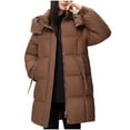 thumbnail image 1 of MIUOWANP Puffer Jacket Womens Long Women's Long Sleeved Solid Color With Pocket Lapel Cotton Jacket Coffee XXL, 1 of 5
