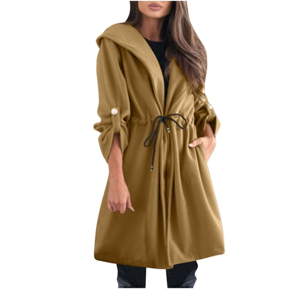 MIUOWANP Puffer Jacket Womens XS Women's Solid Color Lapel Button Cardigan Long Sleeved Top Jacket Coffee L