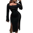 thumbnail image 1 of MIUOWANP Sexy Dresses for Women Plus Size Hot Sell Casual Clothing Summer Women's Solid Short Sleeve Casual Hanging Neck Strap Blackless Dress Mini Dress Size XXL Black, 1 of 7