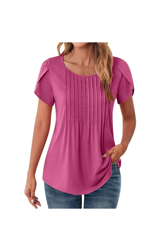 Sexy Tops for Women Trendy Women's Summer Casual V-neck Short Sleeved T-shirt Lace Printed Top T-shirt Pink XXL