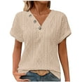 thumbnail image 1 of MIUOWANP Short Sleeve T-shirt Blouse for Women Fashion Women's Summer Casual V Neck Short Sleeve Solid Color Tops Pullover Blouse Beige L, 1 of 5