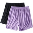 thumbnail image 1 of MIUOWANP Shorts Sets Women 2 Pack Outfits Plus Size High Waisted and Wide Legged Striped Print Shorts Lightweight Casual Sleep Pants Size XXL（Black+Purple）, 1 of 2