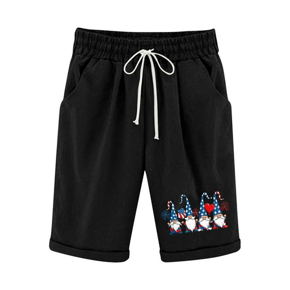 MaFYtyTPR Shorts for Women Plus Size Women's Shorts Cotton and Linen Fashionable Printing Elastic Waist 5-inch Pants Drawstring 5-inch Shorts