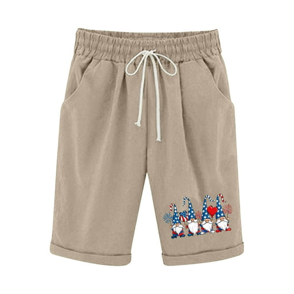 MaFYtyTPR Shorts for Women Plus Size Women's Shorts Cotton and Linen Fashionable Printing Elastic Waist 5-inch Pants Drawstring 5-inch Shorts