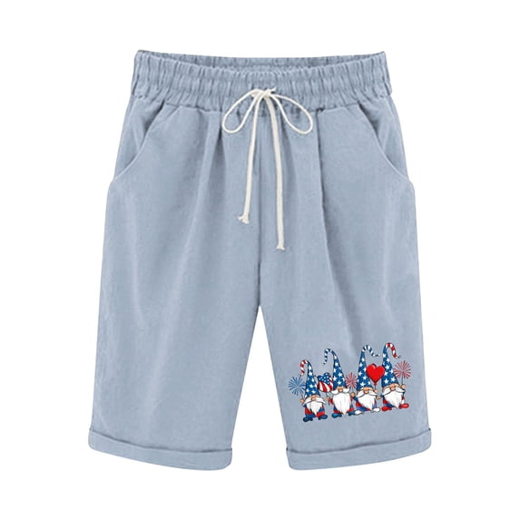 MaFYtyTPR Shorts for Women Plus Size Women's Shorts Cotton and Linen Fashionable Printing Elastic Waist 5-inch Pants Drawstring 5-inch Shorts