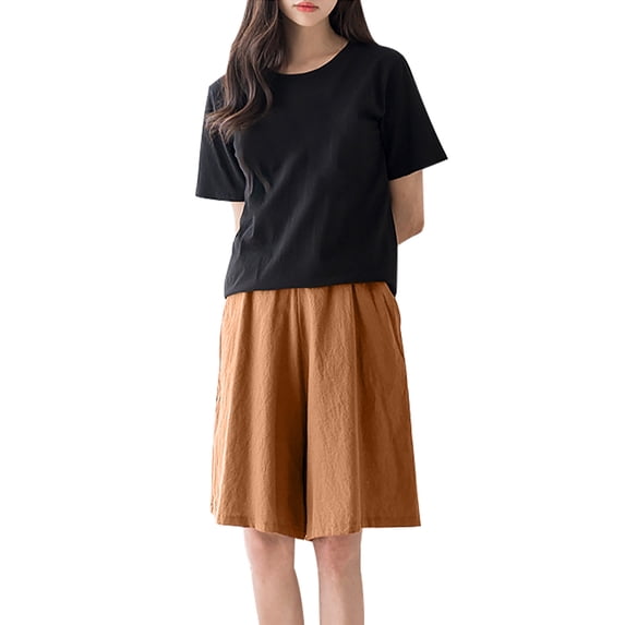 MaFYtyTPR Shorts for Women Plus Size Women's Fashionable Solid Color Casual Shorts Oversized Elastic Waist Wide Leg Pants