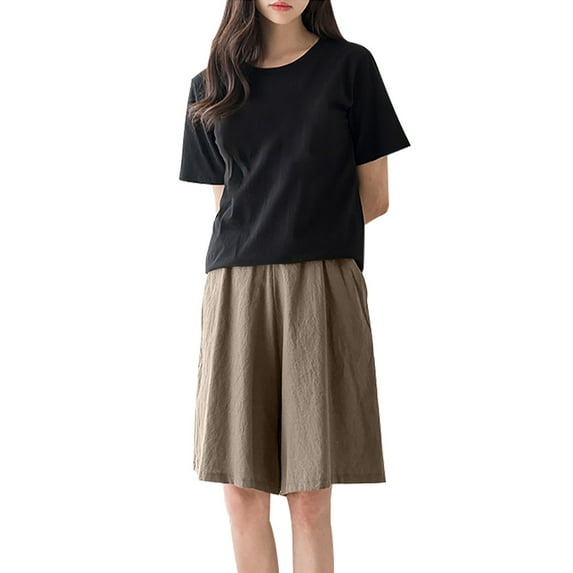 MaFYtyTPR Shorts for Women Plus Size Women's Fashionable Solid Color Casual Shorts Oversized Elastic Waist Wide Leg Pants