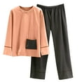 thumbnail image 1 of MaFYtyTPR Women's Warm Pocket Winter Long Sleeved Pants Loose Round Neck Pajama Set Pink M, 1 of 5