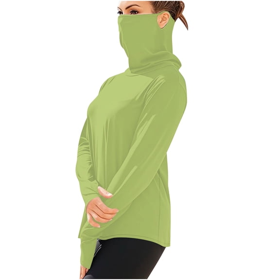 MIUOWANP Summer Casual Sun Protection Tops Unisex Solid Color Long Sleeved Ice Silk Cool Sun Protection Lightweight Sunscreen Tops Tops Mint Green S