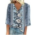 thumbnail image 1 of MIUOWANP Summer Casual Tops for Women Women's Half Sleeve Summer V-Neck Casual Tops Regular Printed Blouse Tops Blue S, 1 of 5