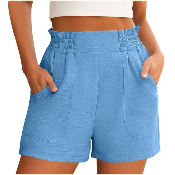 MaFYtyTPR Summer Cott Linen Shorts for Women Elastic High Waist Casual Solid Shorts Comfy Beach Short Pants