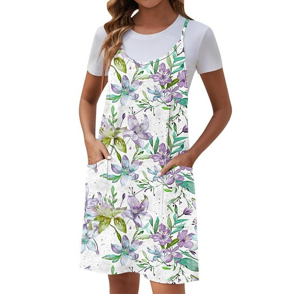 MIUOWANP Summer Dresses for Women with Pockets Ladies' Leisure Beach Holiday Suitable with Adjustable Shoulder Straps V-Neck Pocket Dresswers Multicolor XL