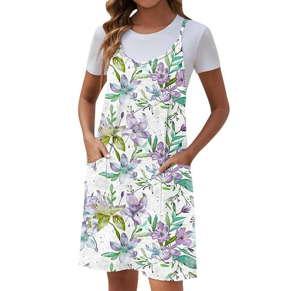 MIUOWANP Summer Dresses for Women with Pockets Ladies' Leisure Beach Holiday Suitable with Adjustable Shoulder Straps V-Neck Pocket Dresswers Multicolor XL