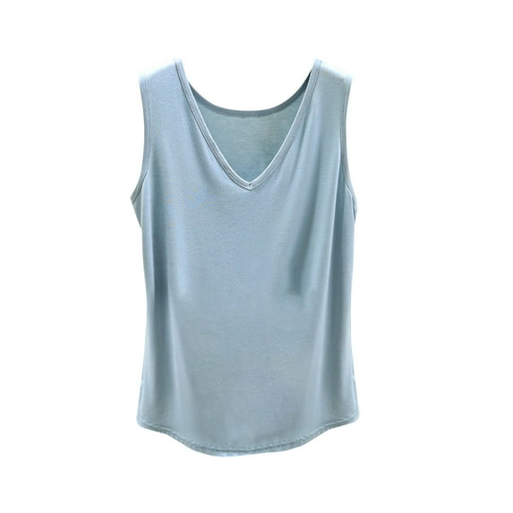 MIUOWANP Summer Tank Tops for Women Casual And Fashionable Outerwear Solid Color Round Neck Sleeveless Top Light Blue XL
