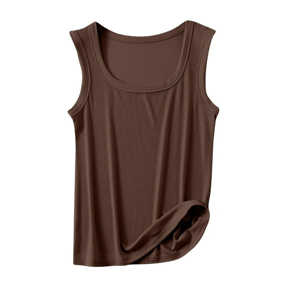 MIUOWANP Summer Tank Tops for Women Casual And Fashionable Outerwear Solid Color U-Neck Sleeveless Top Coffee XXL