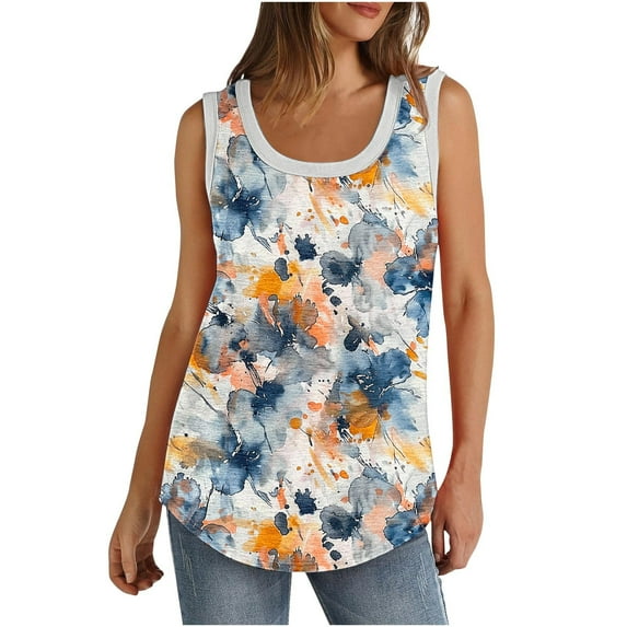 MIUOWANP Summer Tank Tops for Women Fashion Printing Round Neck Sleeveless Casual Loose Comfortable Top Multicolor XL
