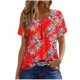 thumbnail image 1 of MaFYtyTPR Summer Tops for Women New Short Sleeve Plus Size Square Neck Pleat Printed T-Shirts Red XXXL, 1 of 5
