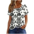 thumbnail image 1 of MaFYtyTPR Summer Tops for Women New Short Sleeve Plus Size Square Neck Pleat Printed T-Shirts White XXL, 1 of 5