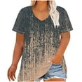 thumbnail image 1 of MaFYtyTPR Women's T-shirts Plus Size Loose Fit Gradient Color Print V-neck Shirt Loose Breathable Short Sleeve Top Gray XXL, 1 of 5