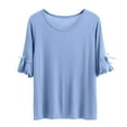 thumbnail image 1 of MIUOWANP Summer Women's Short Sleeve Tops Casual Solid Color Loose Breathable Bow Short Sleeved Blouse Size L(8)Blue, 1 of 5