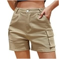 thumbnail image 1 of MIUOWANP Summer Women's Shorts with Buttons Zippered Denim Shorts Solid Color Utility Shorts Size L(8)Khaki, 1 of 4