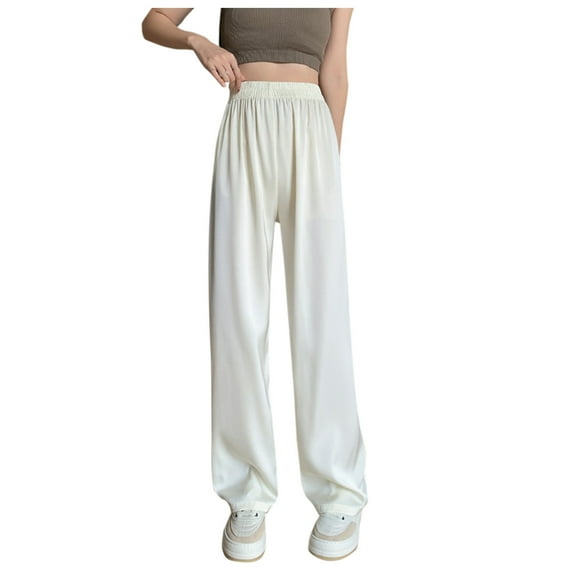 MIUOWANP Summer Women's Thin Cool Ice Silk Pants Versatile Casual High Waist Draping Loose Pants