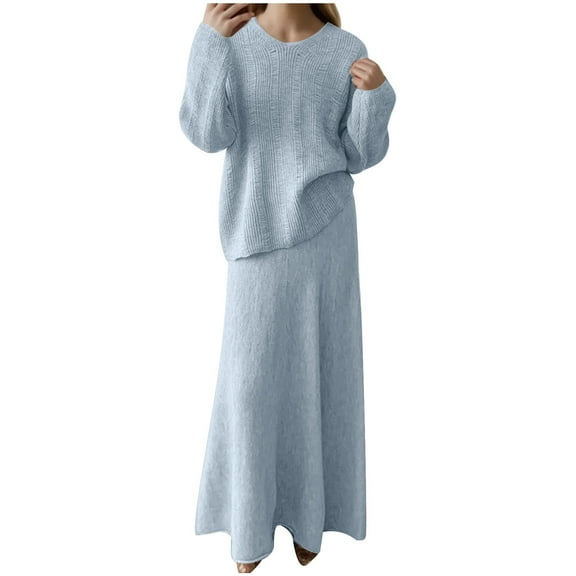 MIUOWANP Sweater Dress Maxi Women's Long Sleeved Round-neck Fashion Solid Color And Ankle Dress